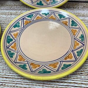 Set of 4 Italian Decorative Plates Yellow Tan Geometric Design Made in Italy‎